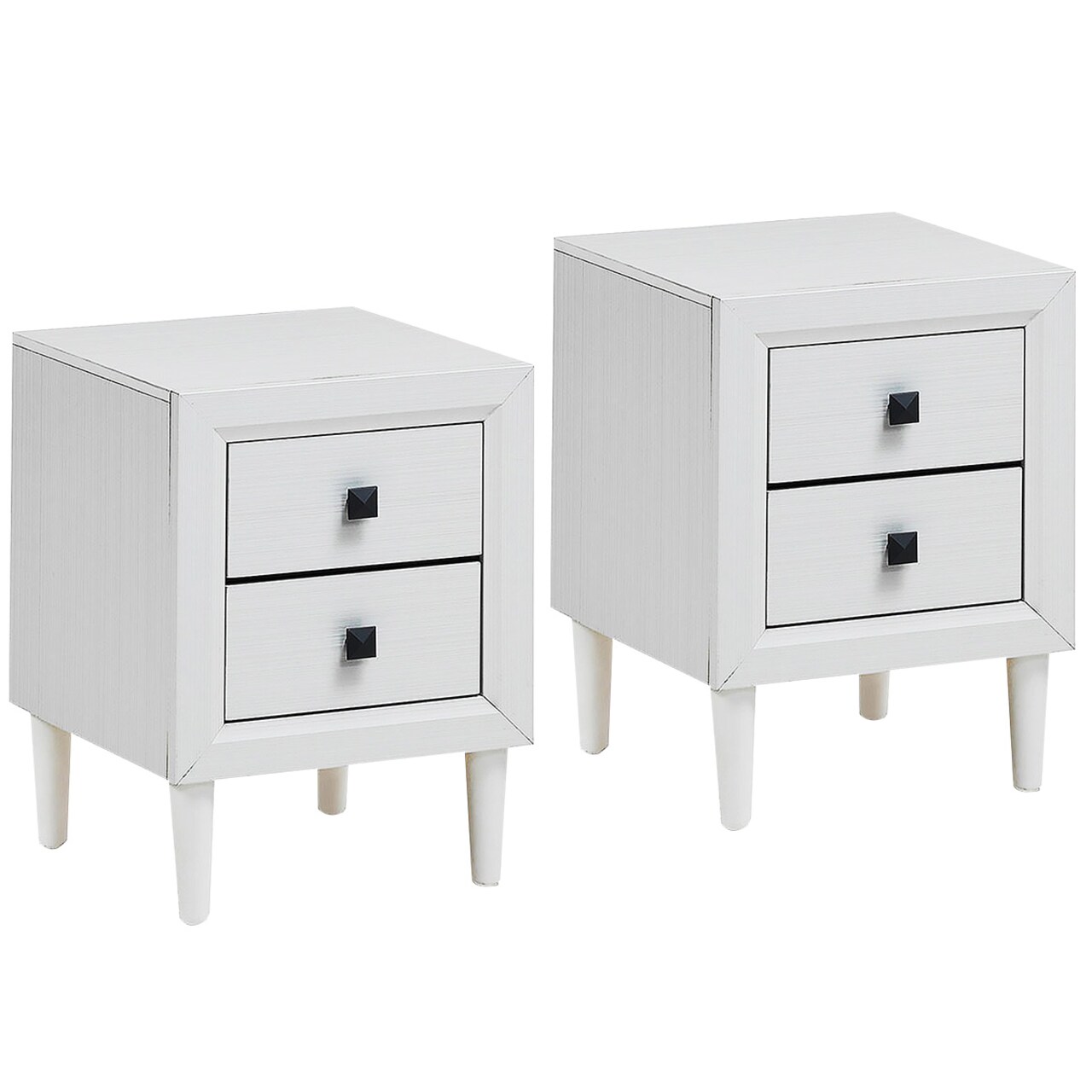 Costway 2 PCs Nightstand End Bedside Coffee Table Wooden Leg Storage Drawers White